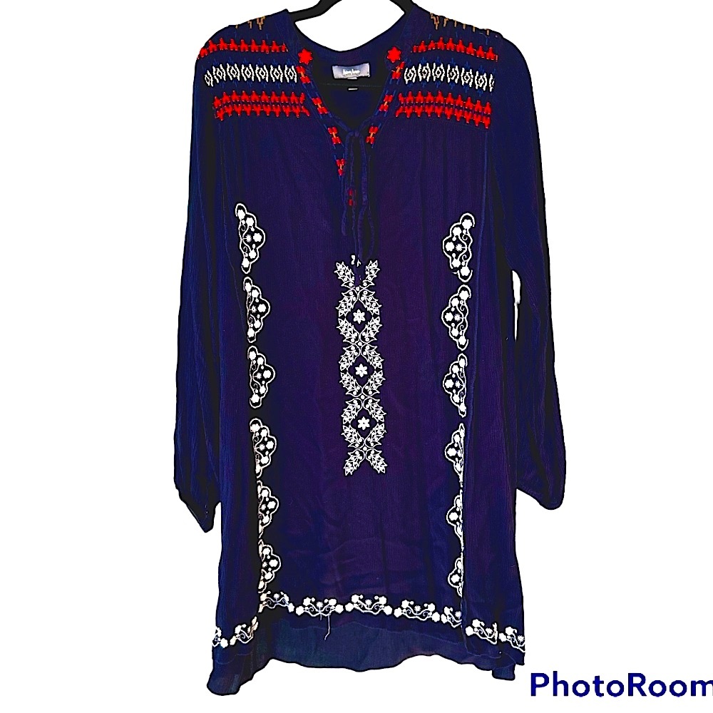 Neiman Marcus Blue White & Red Embroidered Casual Dress or Swimsuit Cover Size M - Picture 3 of 7